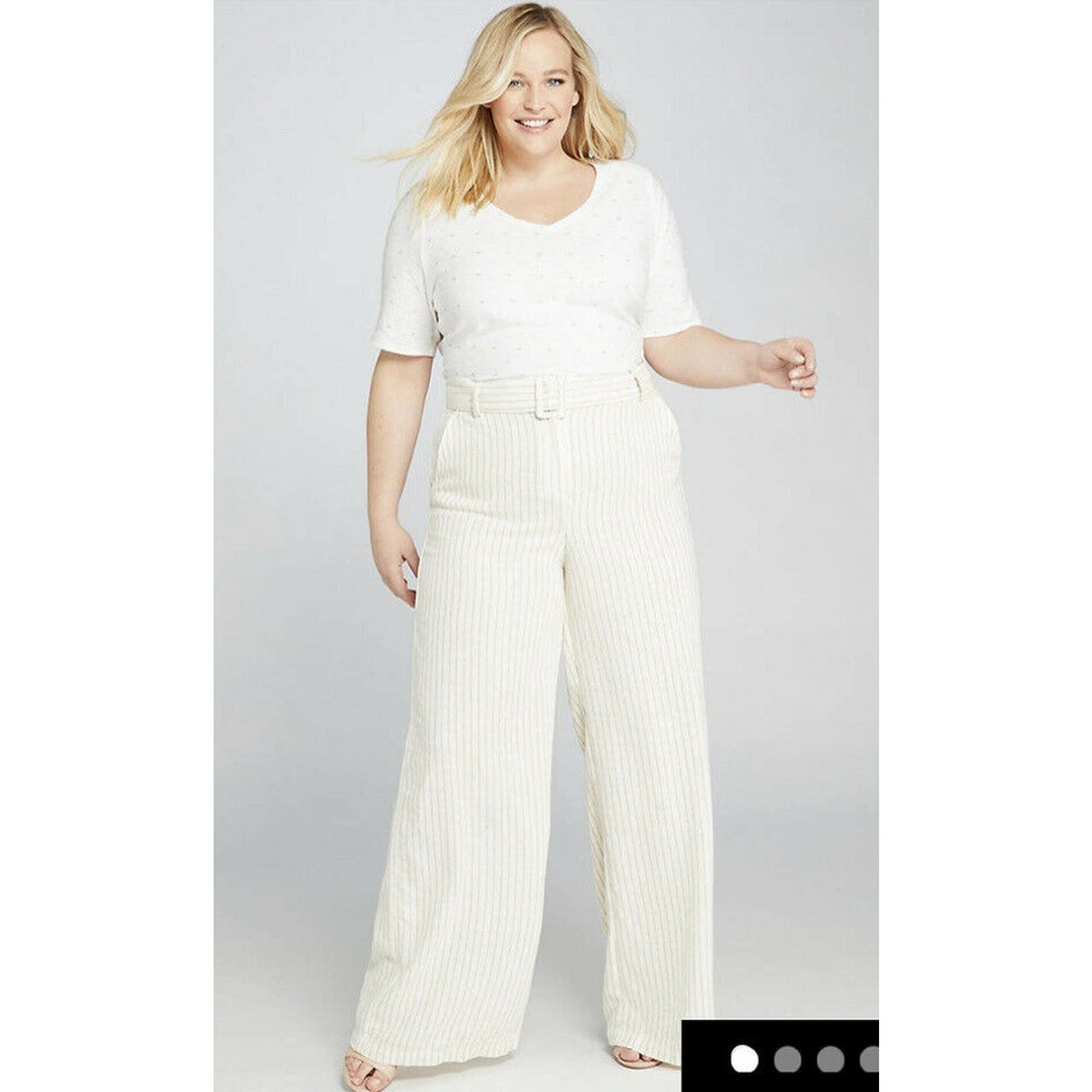 Lane Bryant Linen Blend Striped, Wide Leg Pant 18 NWT